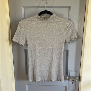 Ambiance Gray Fitted Ribbed Ruffled Tee